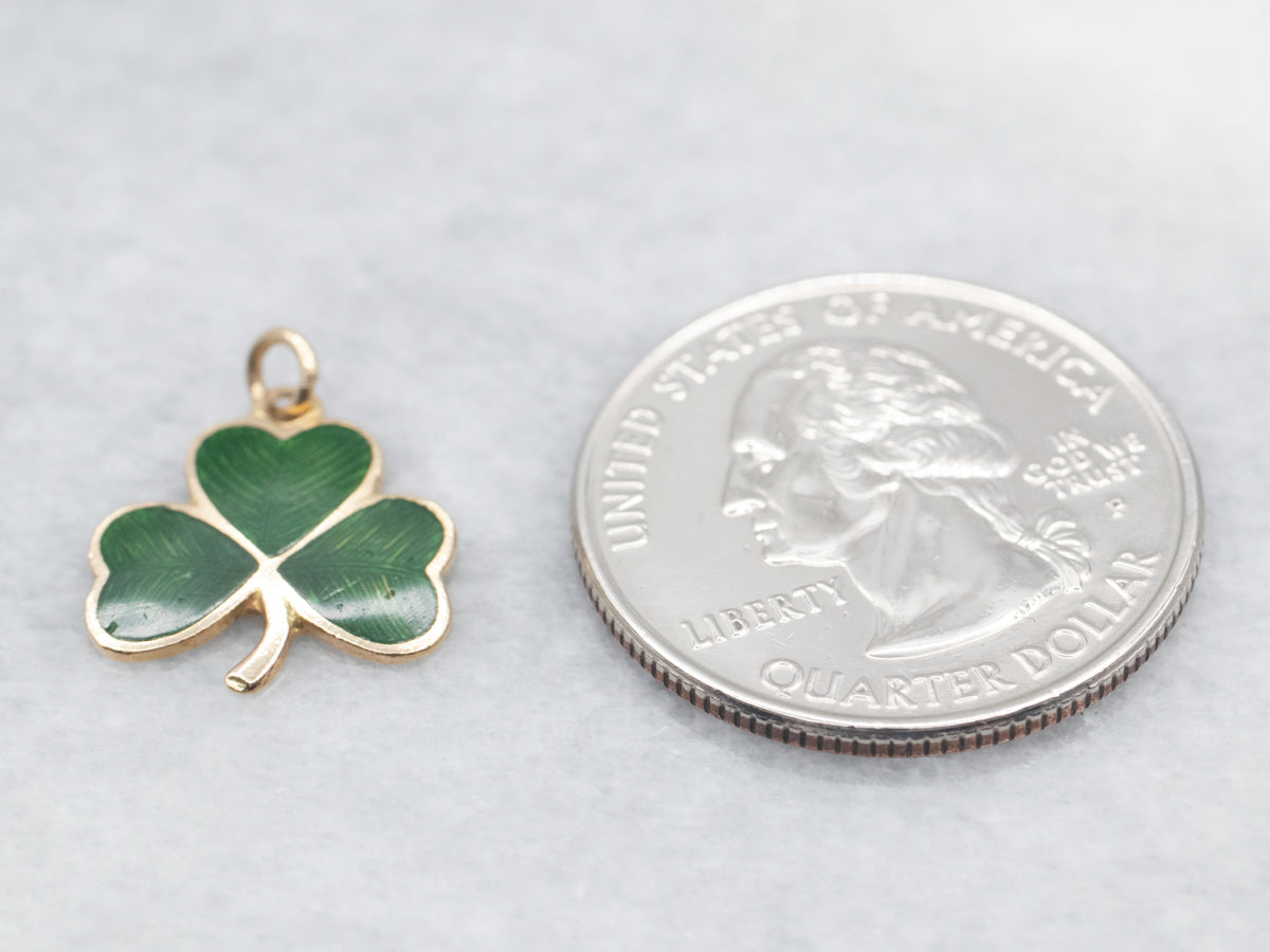 Green and Gold Clover Leaf Enamel Charm Bracelet