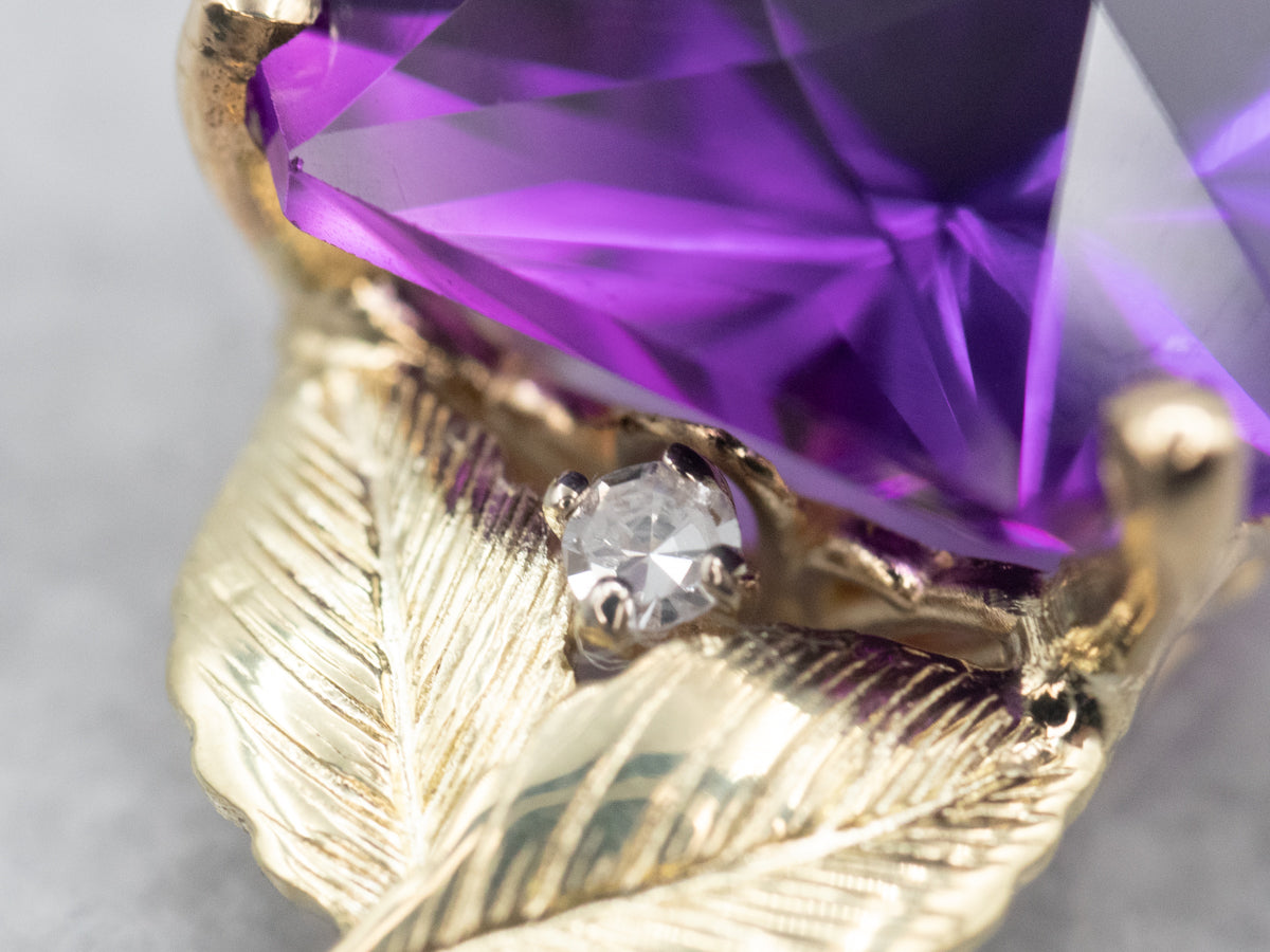 Amethyst and Diamond Feather Pendant