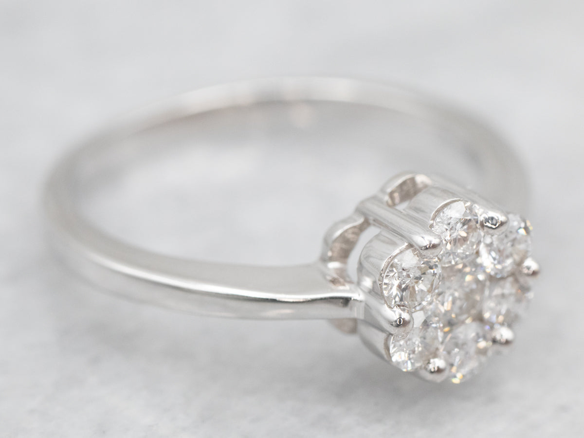 Modern White Gold Diamond Flower Engagement Ring