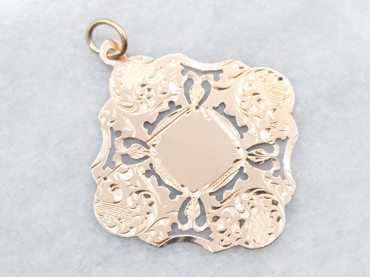 Antique Rose Gold Engraved Panel Pendant