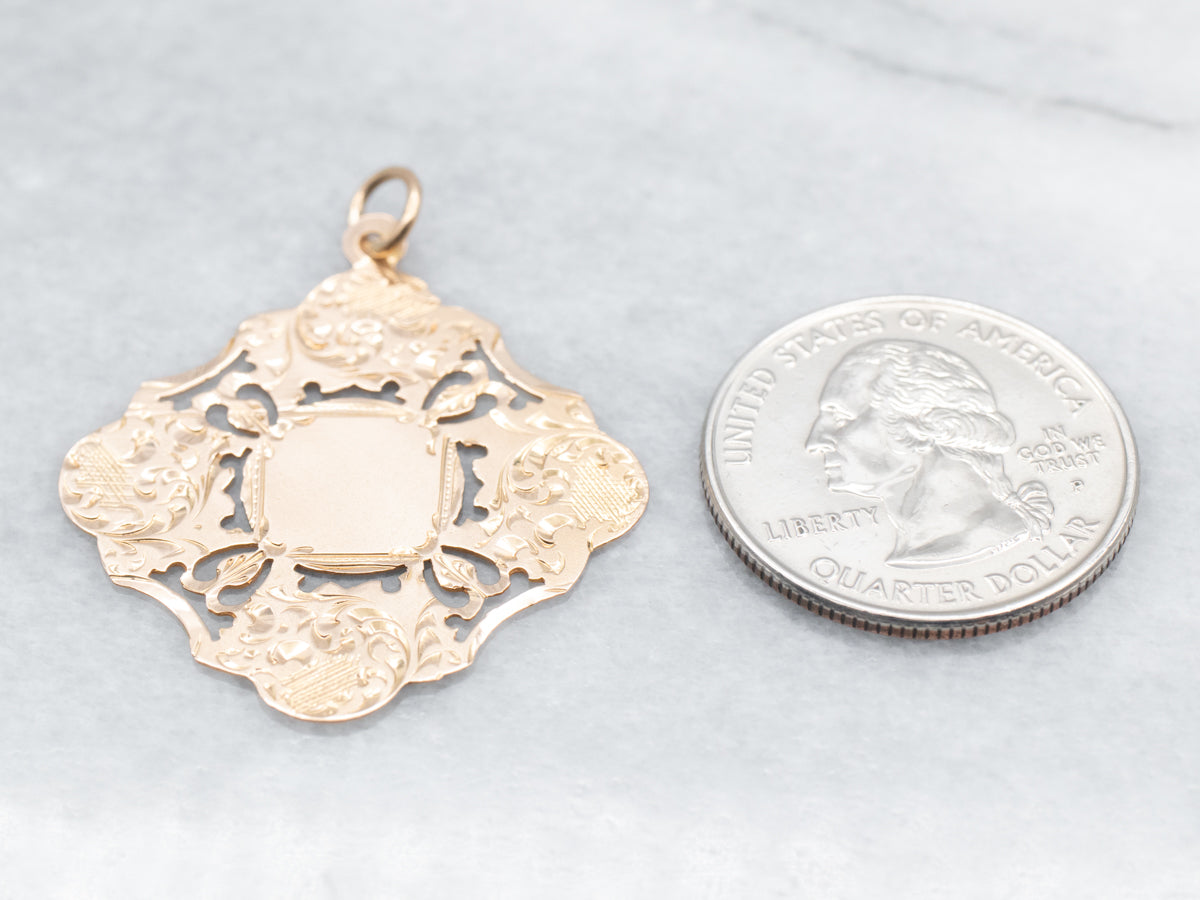 Antique Rose Gold Engraved Panel Pendant