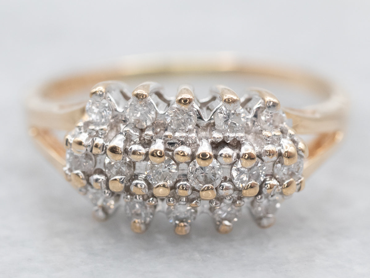 Two Tone Gold 1980's Diamond Cluster Ring