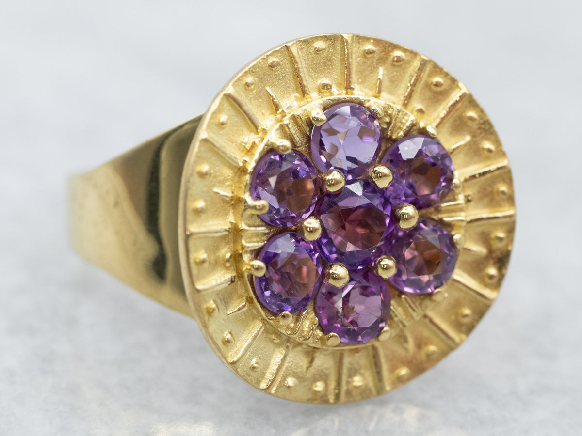 Modernist Round Top Amethyst Cluster Ring