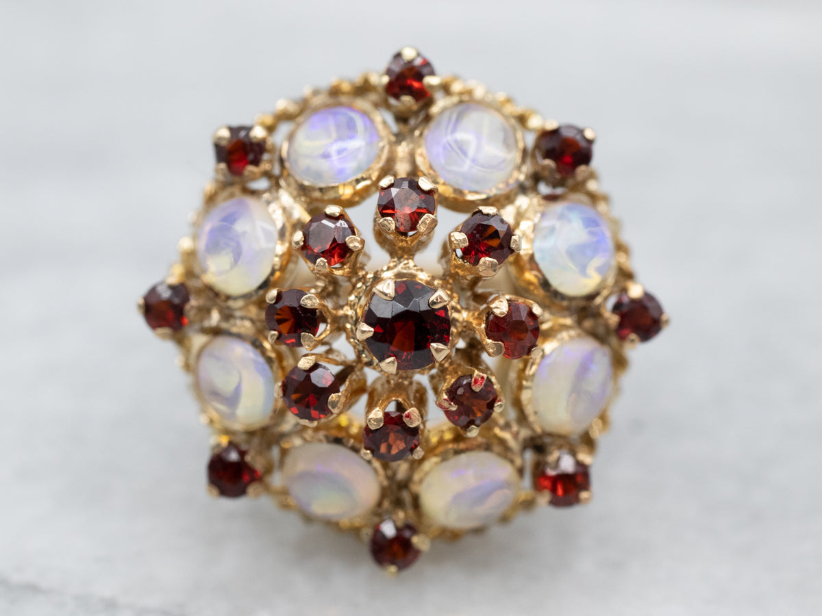 Ornate Garnet and Opal Encrusted Cocktail Ring