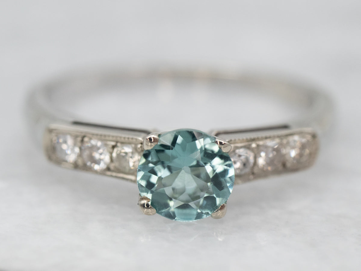 Minty Green Tourmaline and Diamond Accent Ring