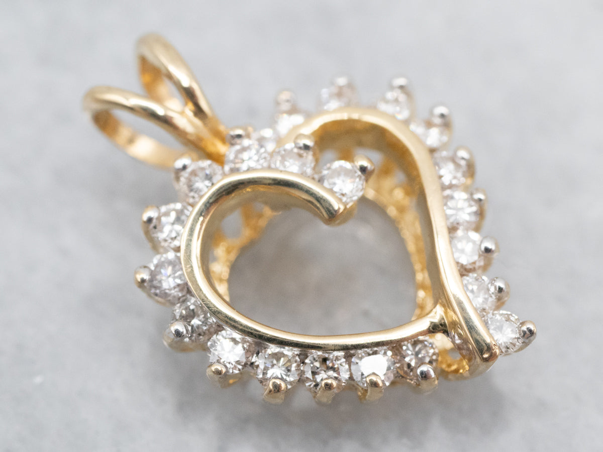 Scrolling Gold Diamond Heart Pendant