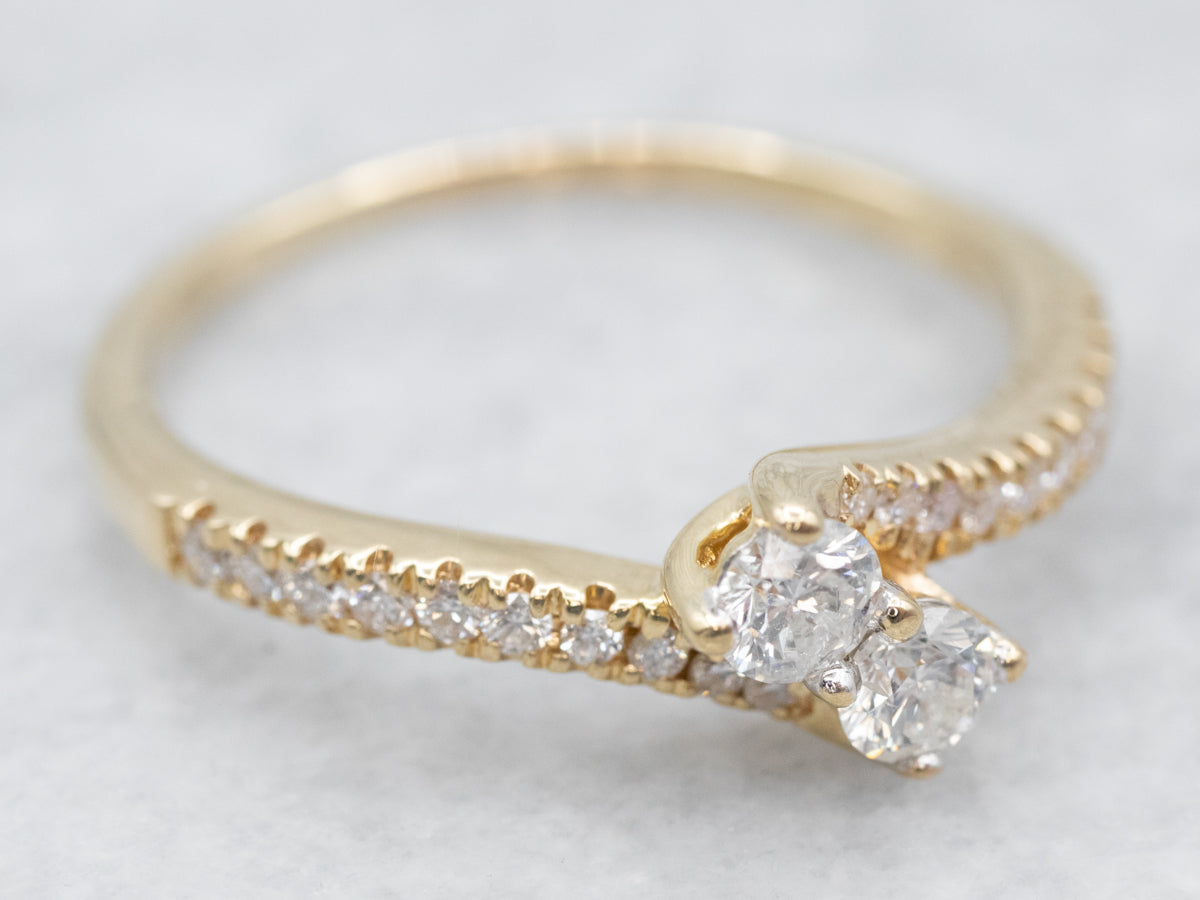 Modern Polished Gold Diamond Bypass Engagement Ring