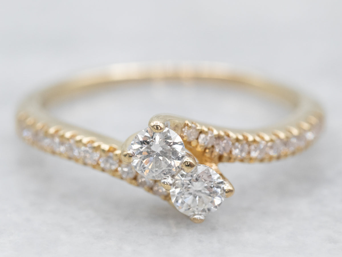 Modern Polished Gold Diamond Bypass Engagement Ring