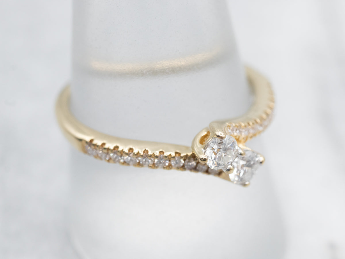 Modern Polished Gold Diamond Bypass Engagement Ring