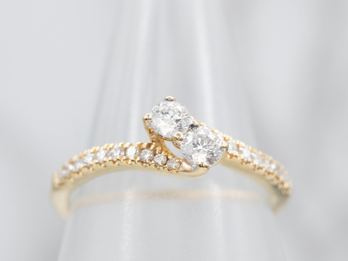 Modern Polished Gold Diamond Bypass Engagement Ring