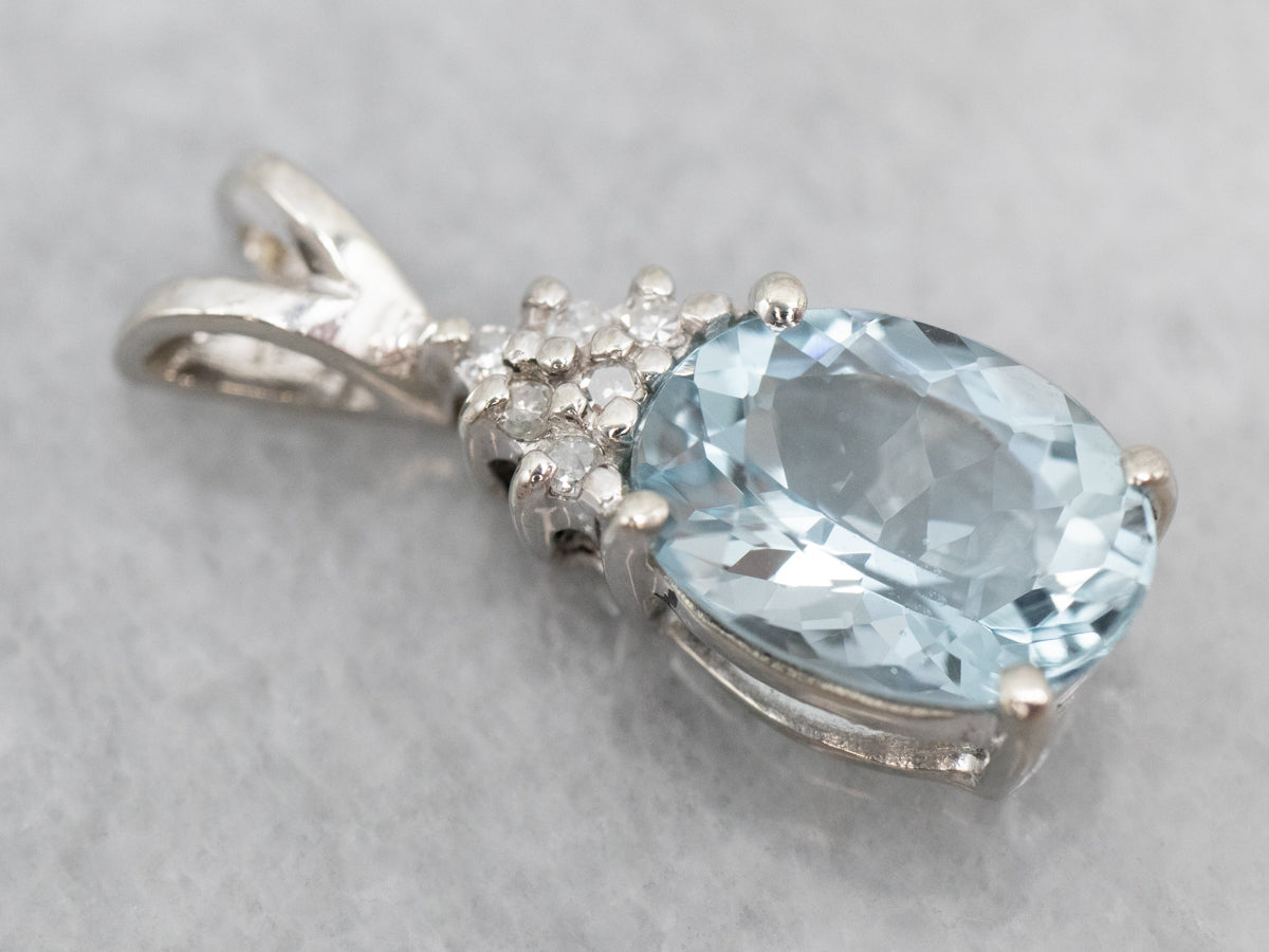 Bright Aquamarine and Diamond Pendant