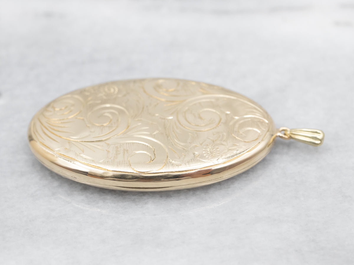 Vintage Gold Engraved Flower Locket