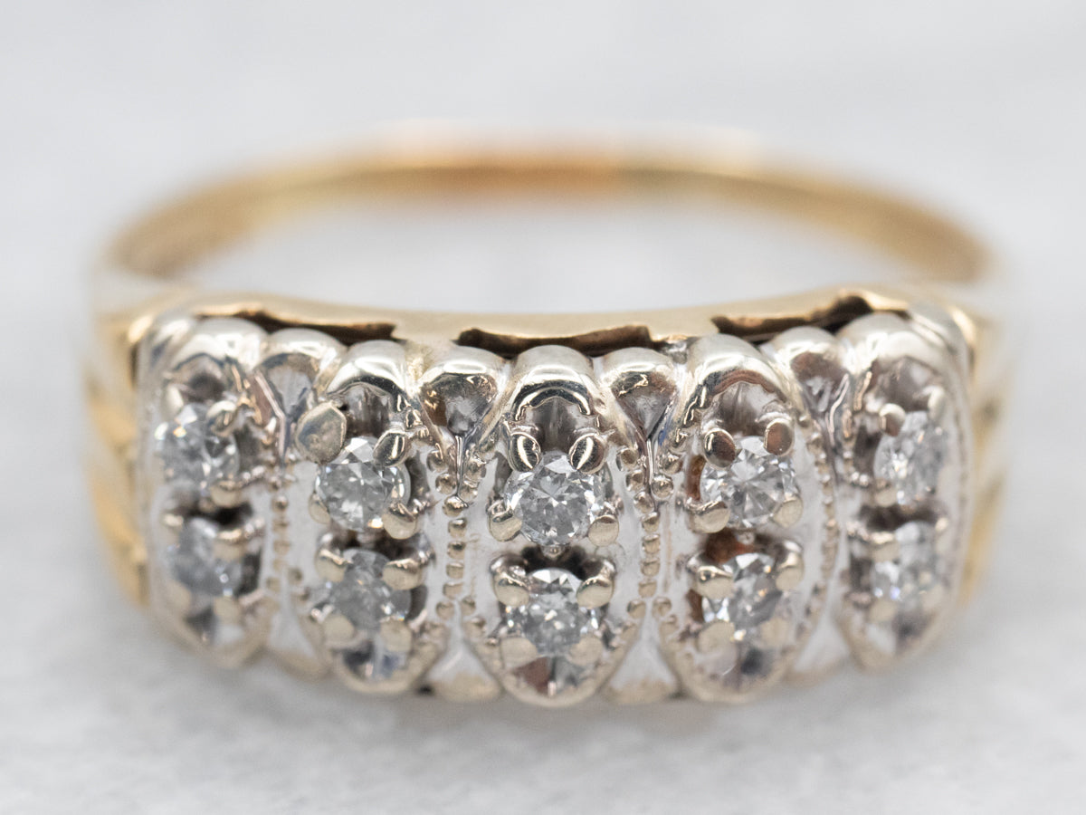 Two Toned Vintage Marquise Motif Diamond Band