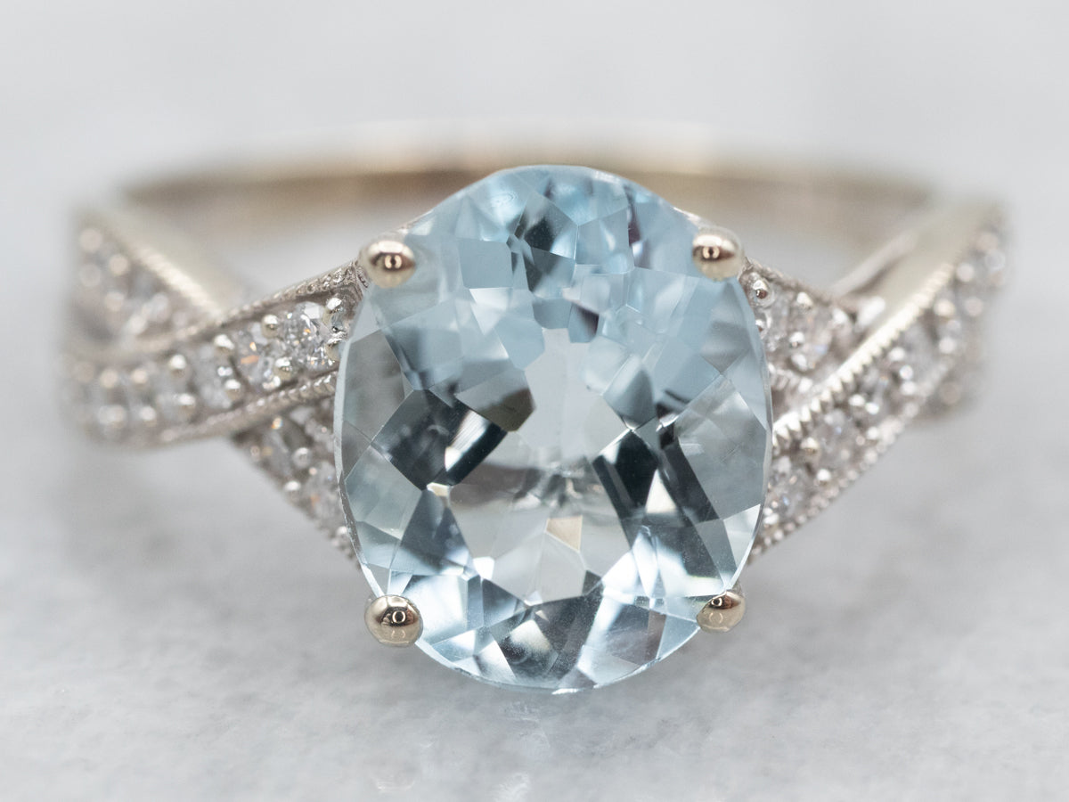 White Gold Aquamarine and Diamond Ring