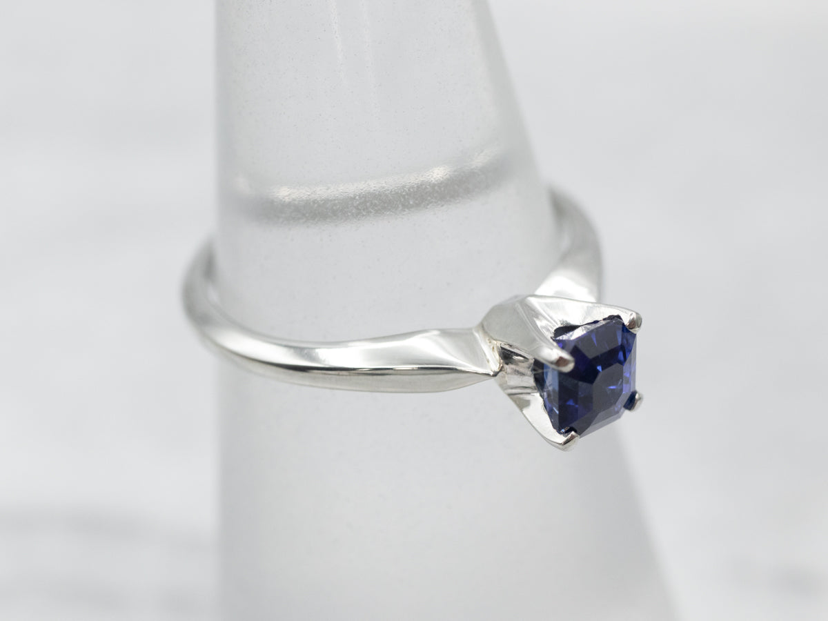 Bright Sapphire Solitaire Modern Engagement Ring