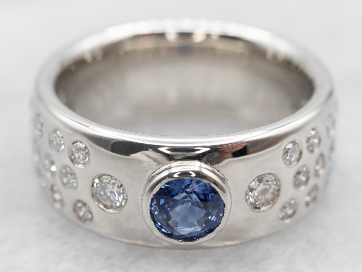 Sparkling Platinum Sapphire and Diamond Band