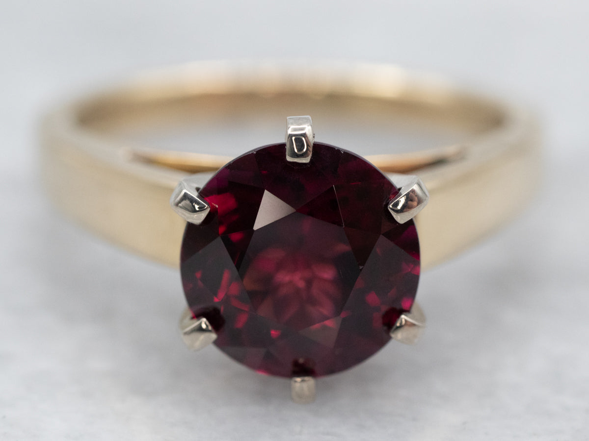 Classic Two Tone Pyrope Garnet Solitaire Ring