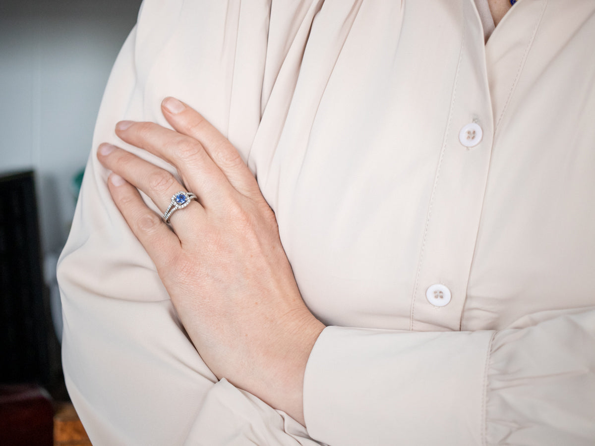 Modern Sapphire and Diamond Halo Ring