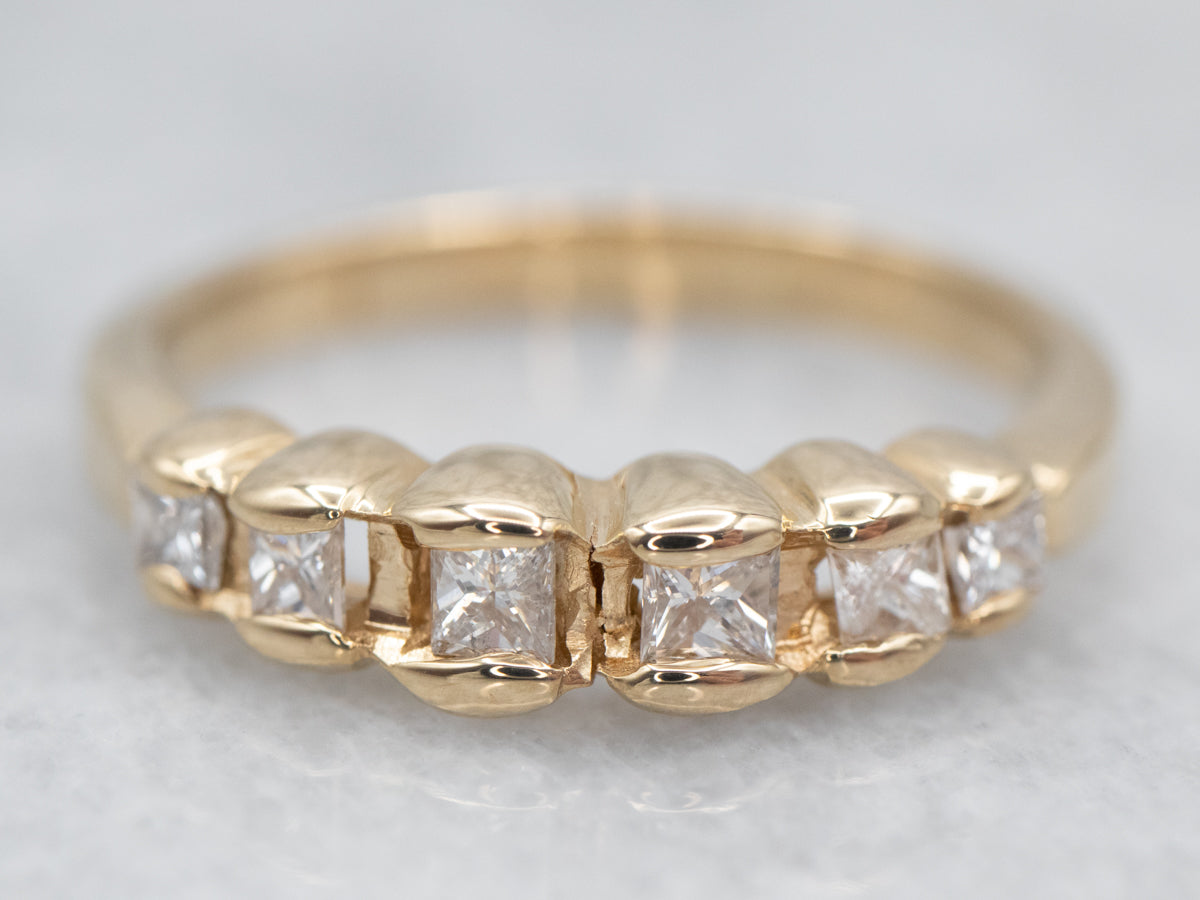 Lovely Princess Cut Diamond Scalloped Wedding Band