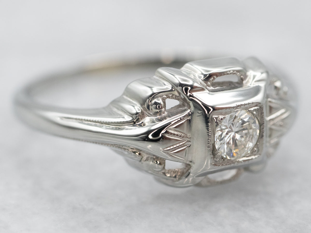 Late Art Deco/Early Retro Era Diamond Solitaire Engagement Ring