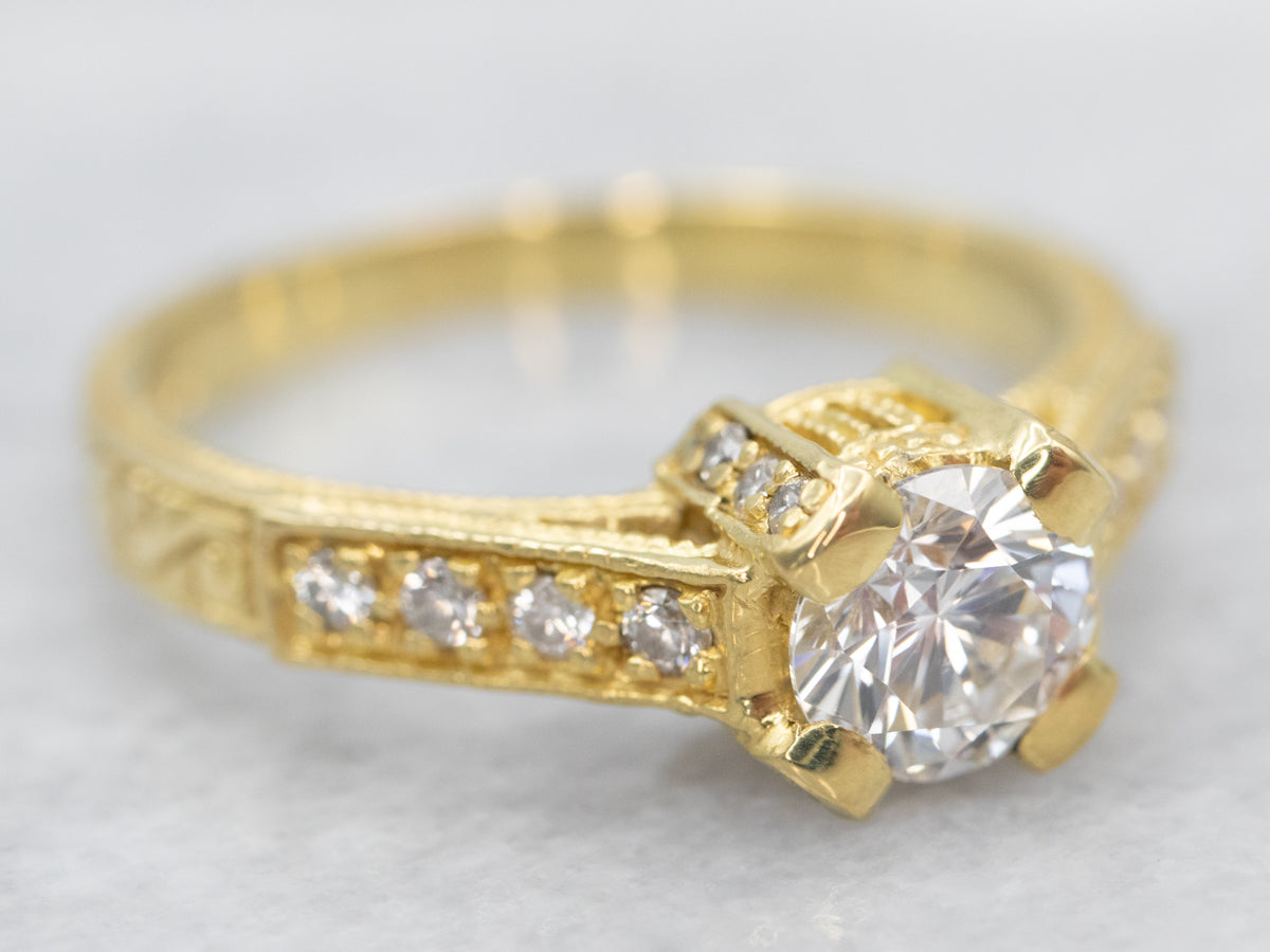 Polished 18K Gold Diamond Engagement Ring