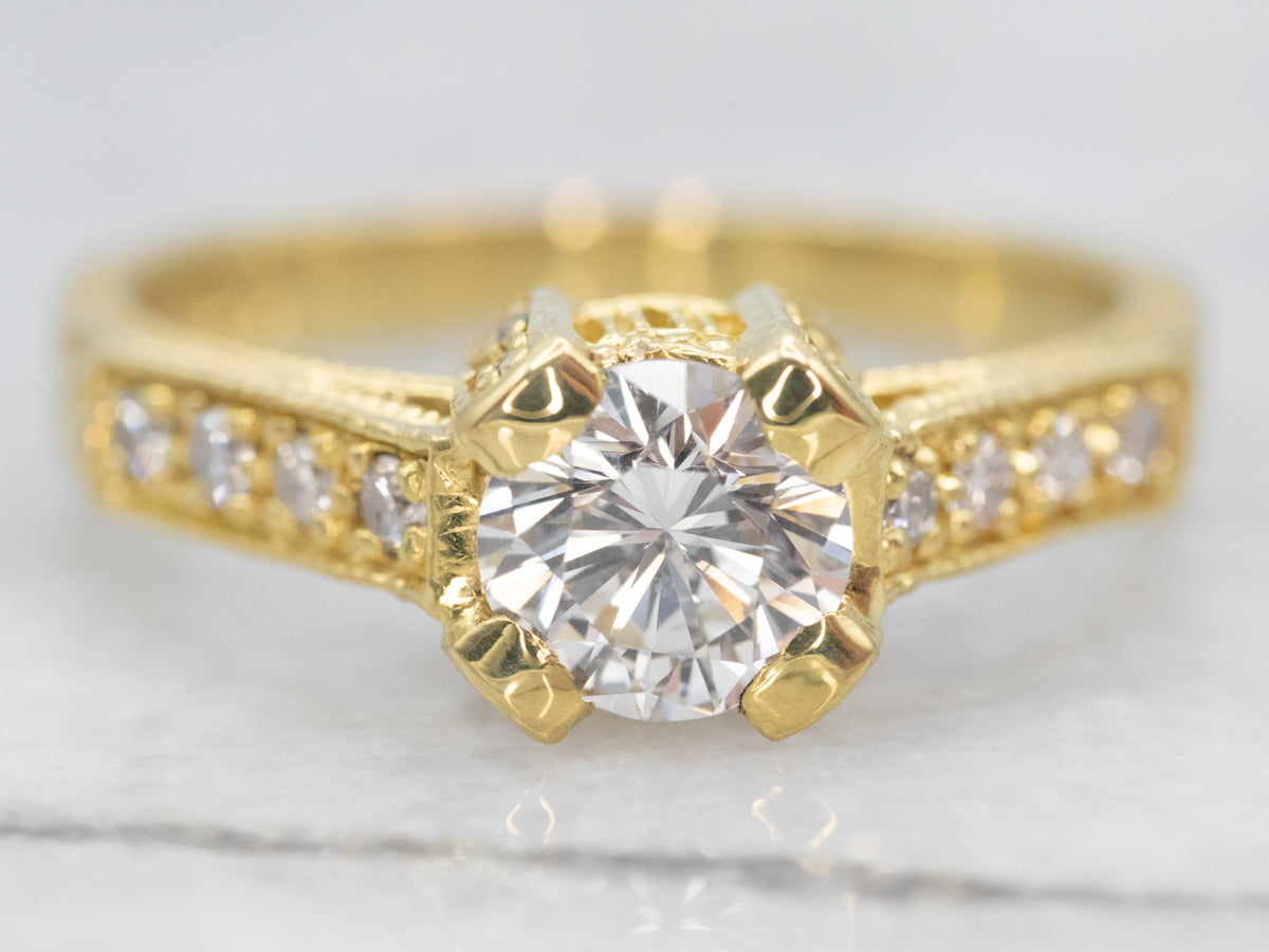 Polished 18K Gold Diamond Engagement Ring