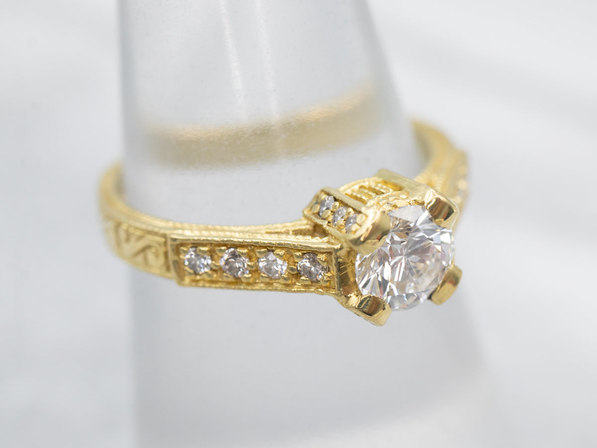 Polished 18K Gold Diamond Engagement Ring