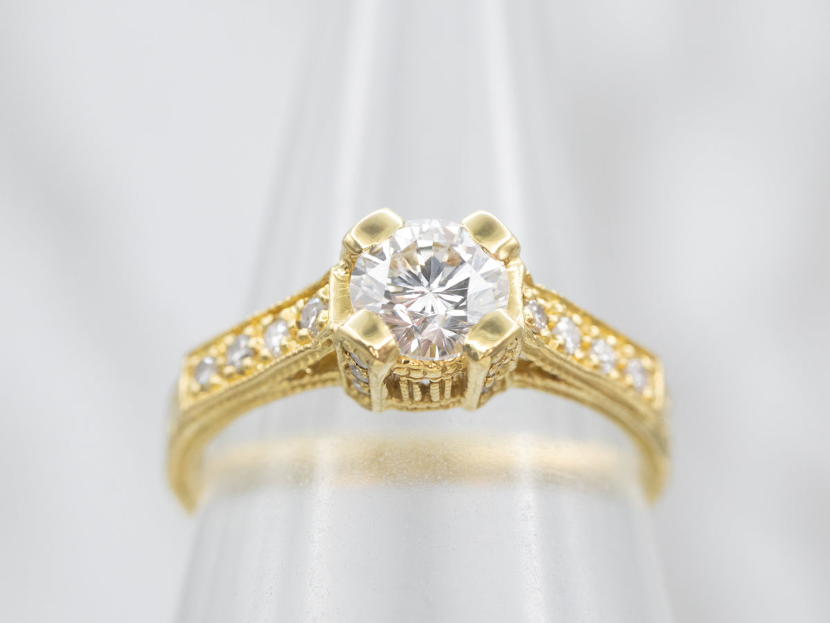 Polished 18K Gold Diamond Engagement Ring