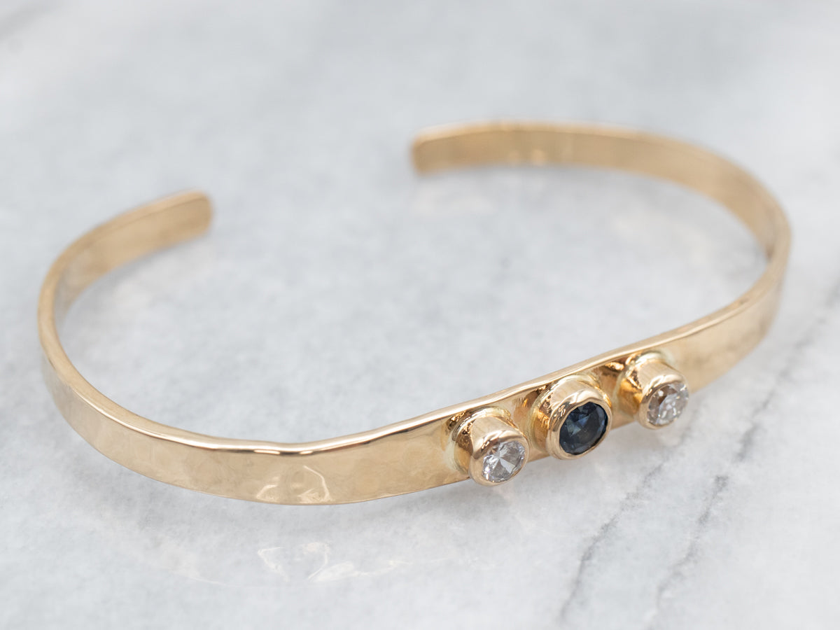 Simple Sapphire and Diamond Cuff Bracelet