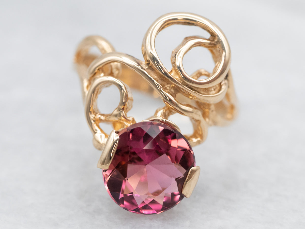 Elegant Yellow Gold Pink Tourmaline Bypass Ring