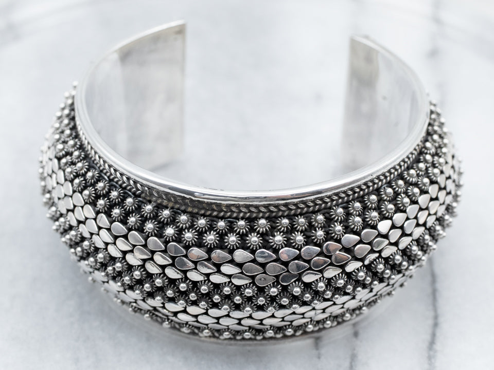 Sterling Silver Balinese Studded Cuff Bracelet