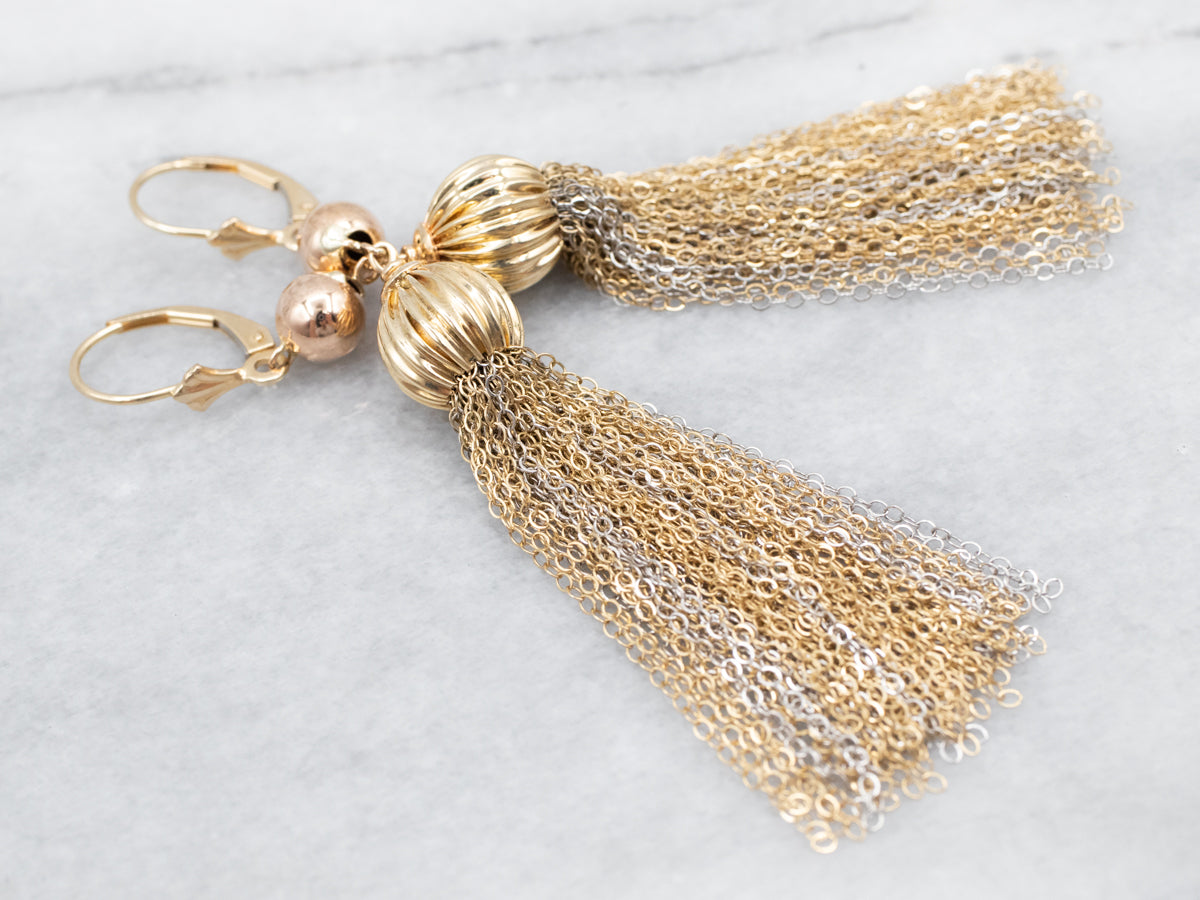 Vintage Two Tone Gold Tassel Drop Earrings