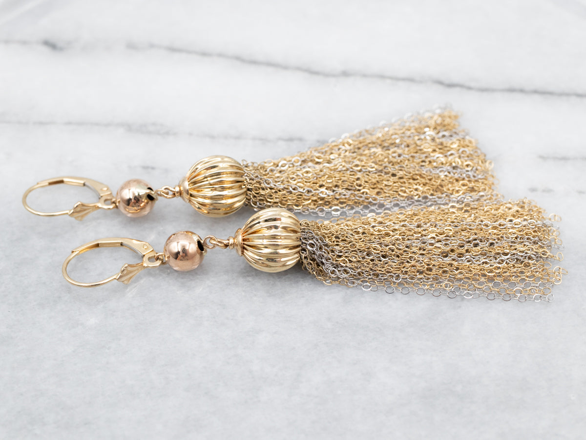 Vintage Two Tone Gold Tassel Drop Earrings