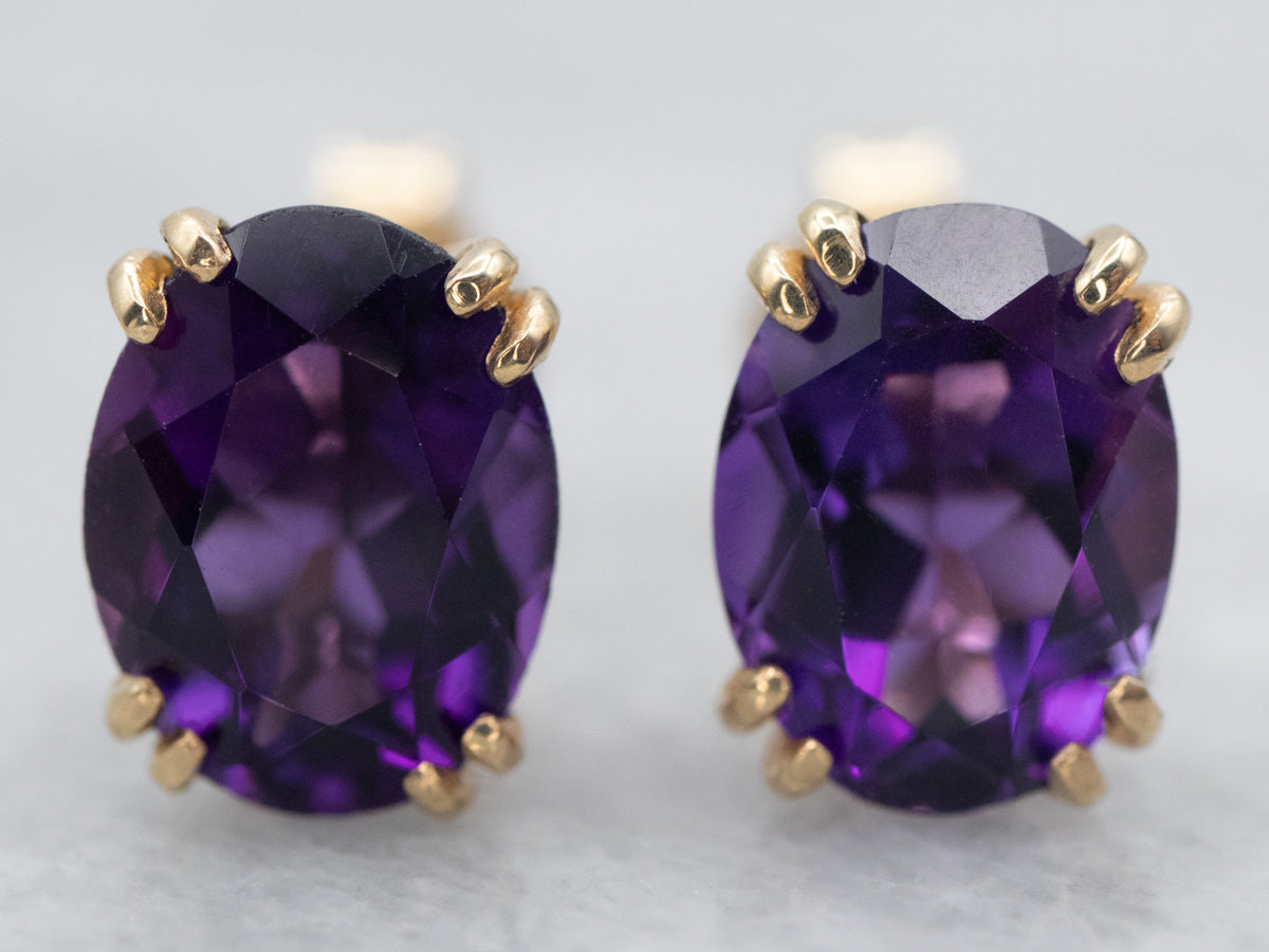 Yellow Gold Amethyst Stud Earrings