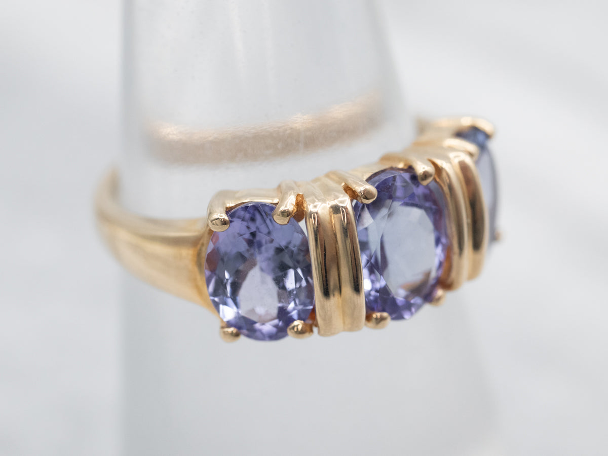 Yellow Gold Three Stone Tanzanite Ring