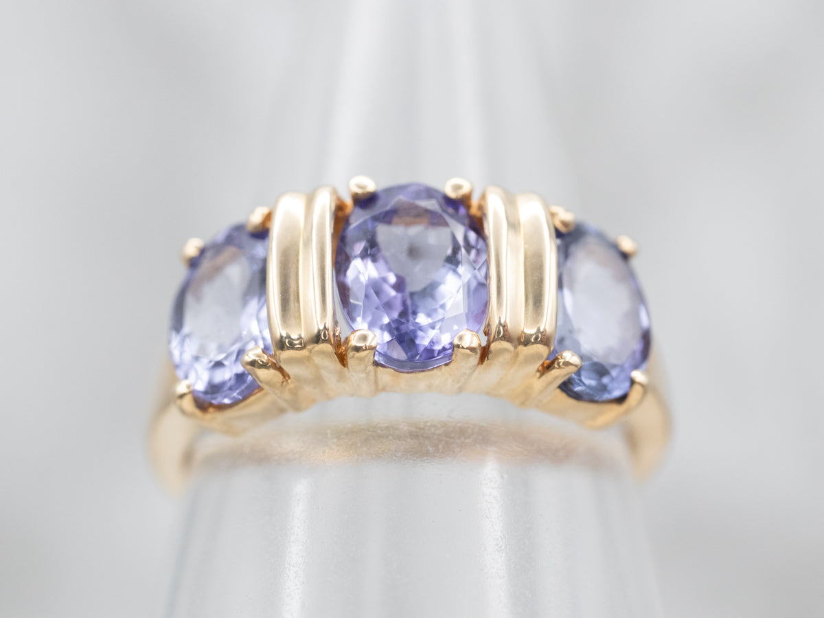 Yellow Gold Three Stone Tanzanite Ring