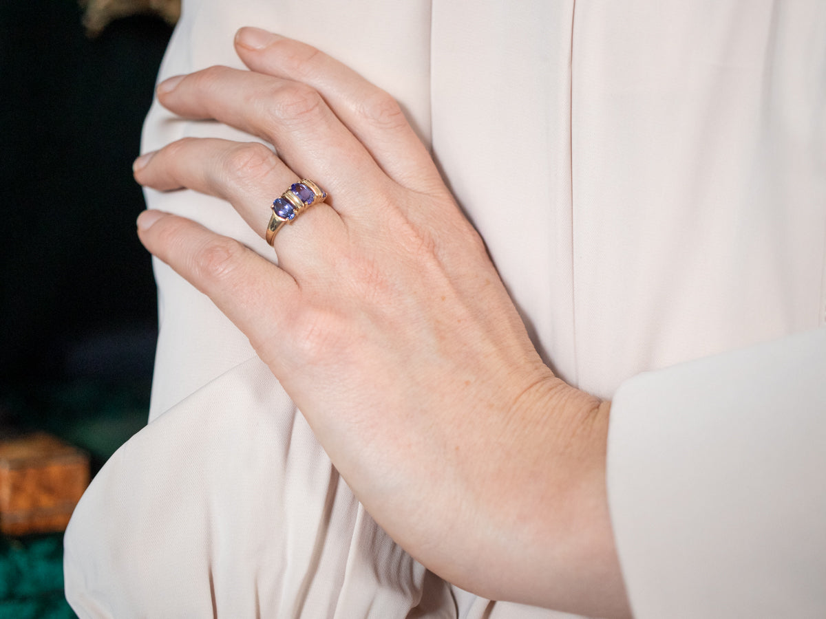 Yellow Gold Three Stone Tanzanite Ring