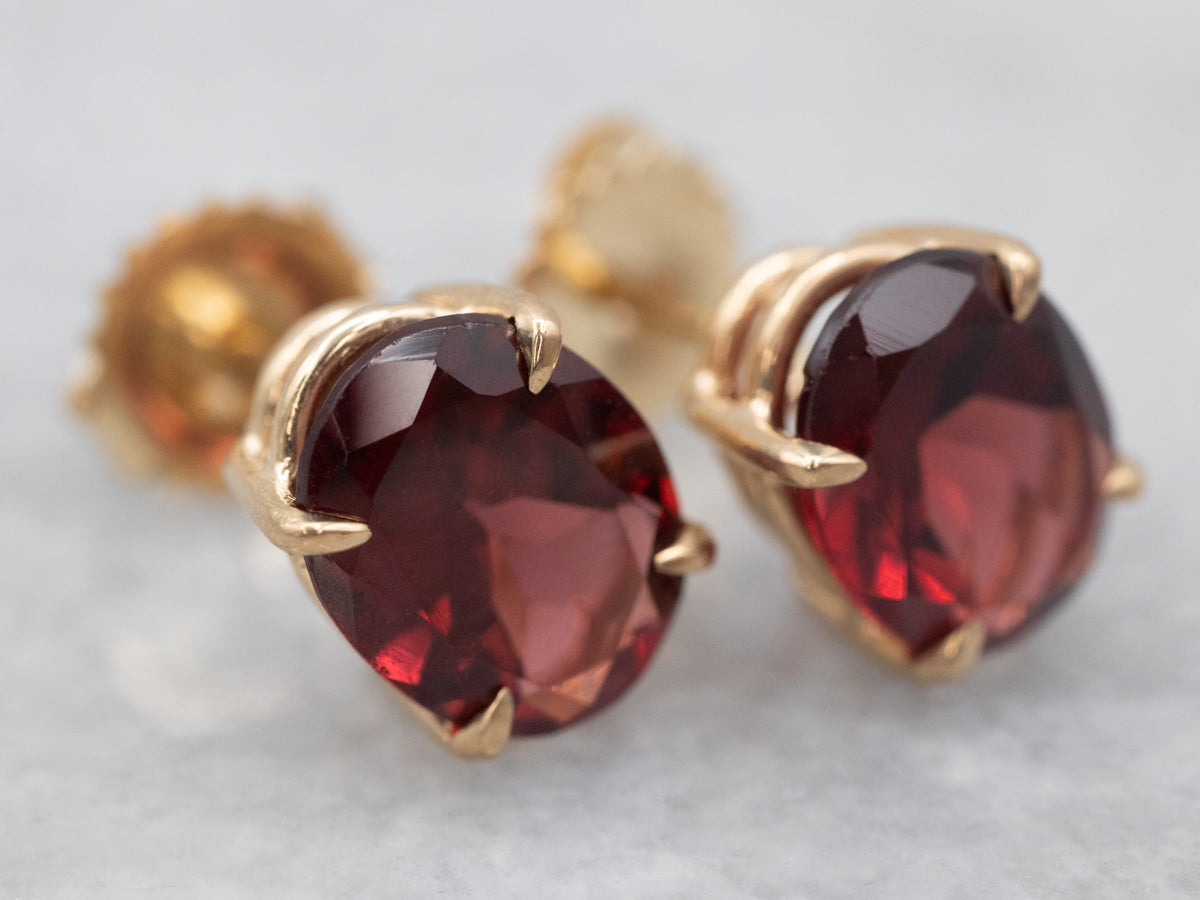 14K Yellow online Gold Pear Shaped Red Garnet Pierced Stud Earrings