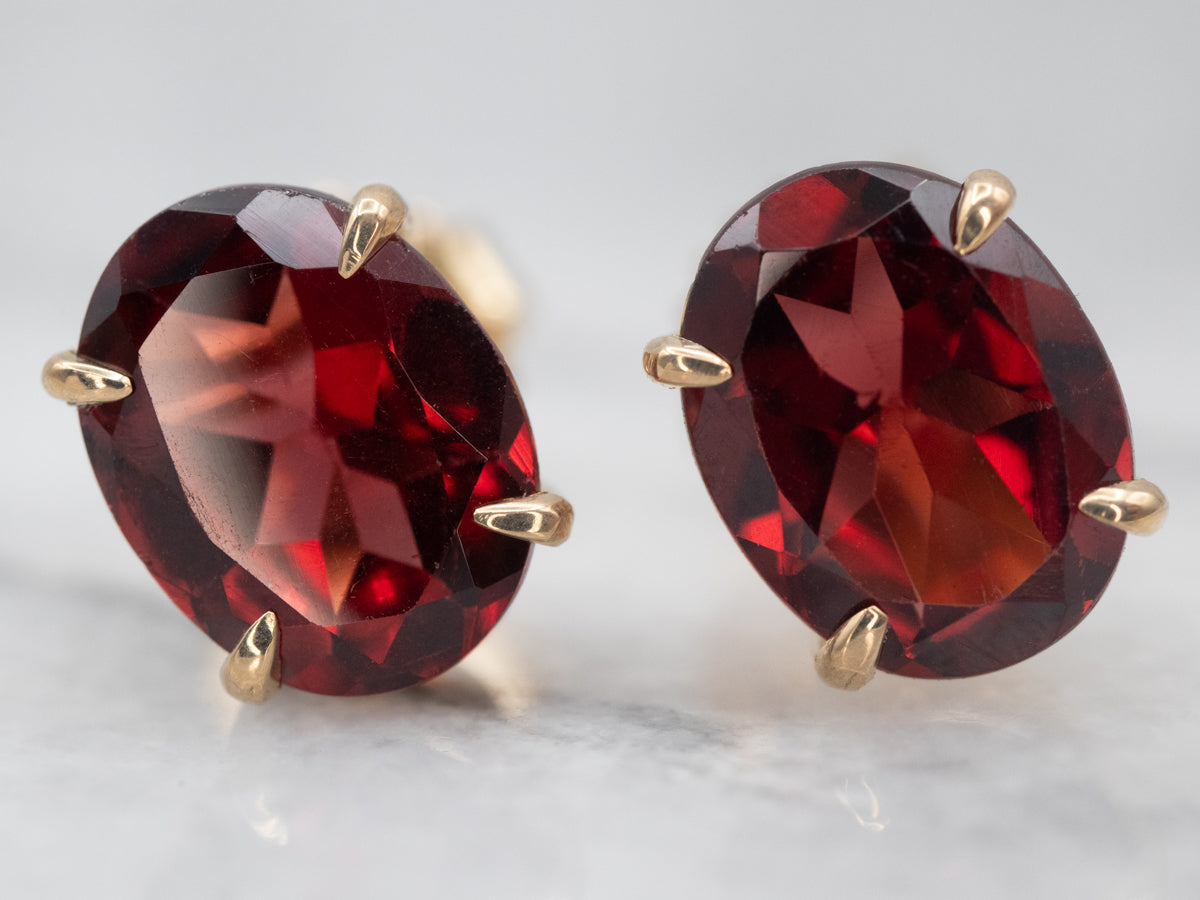 Yellow Gold Pyrope Garnet Stud Earrings