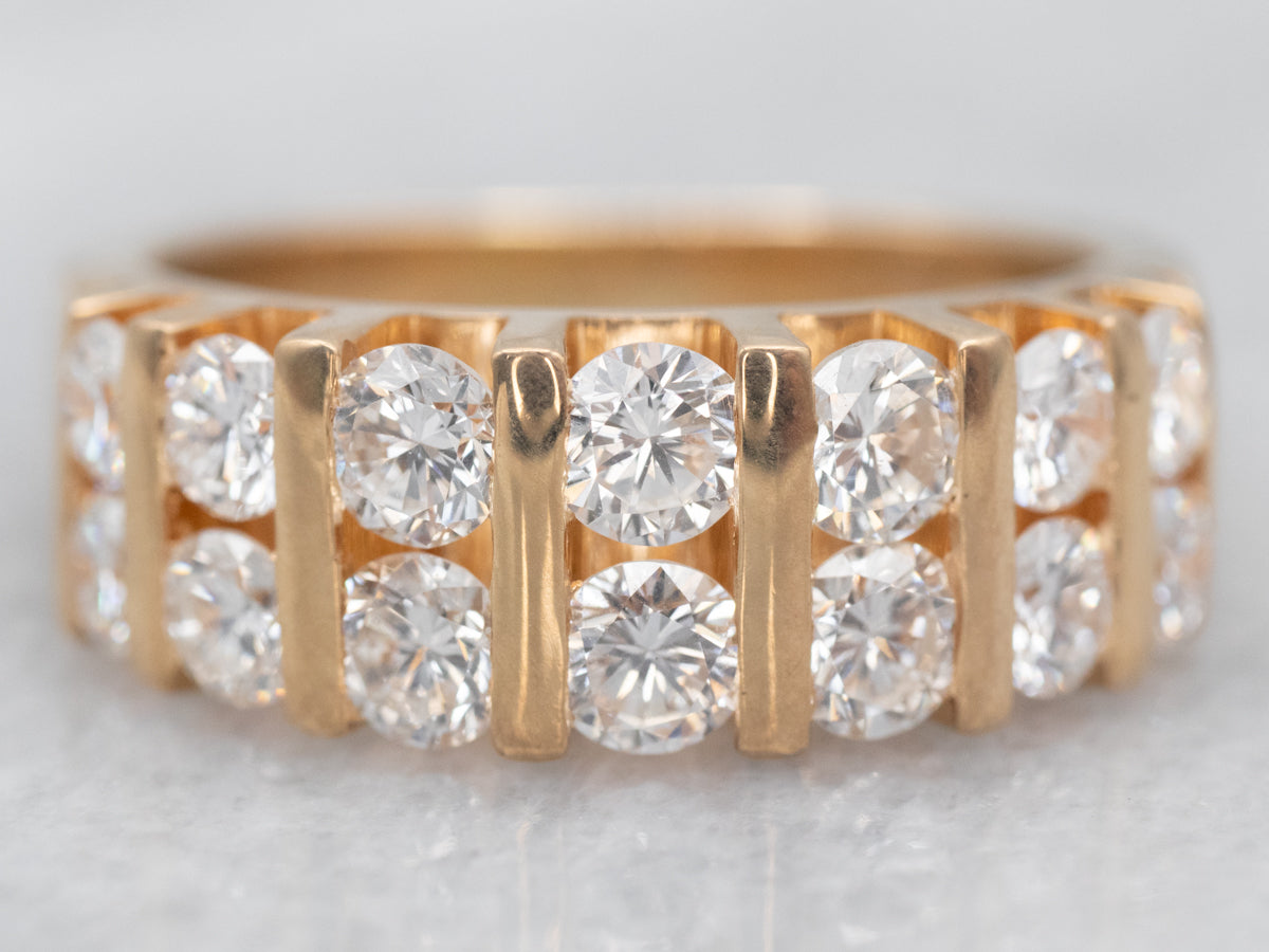 Yellow Gold Double Row Diamond Statement Band