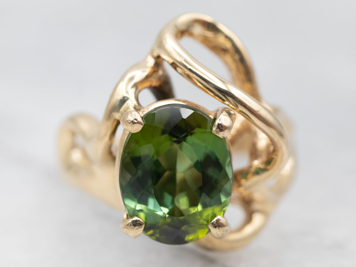 Anillo solitario modernista de turmalina verde