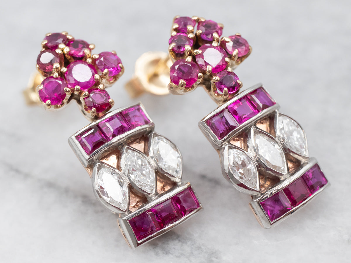 Stunning Ruby and Diamond Encrusted Drop Earrings