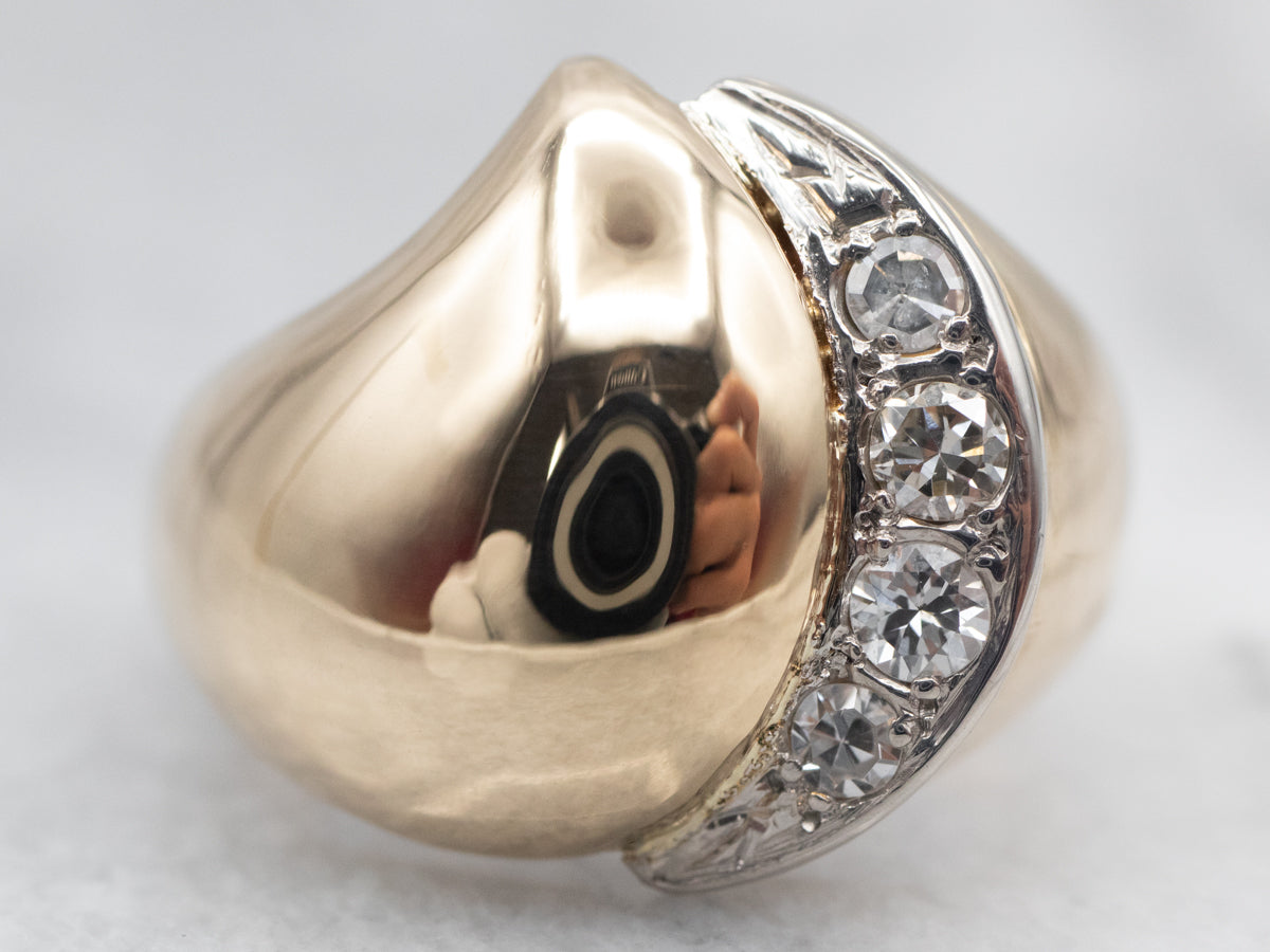 Modernist Domed Diamond Encrusted Ring