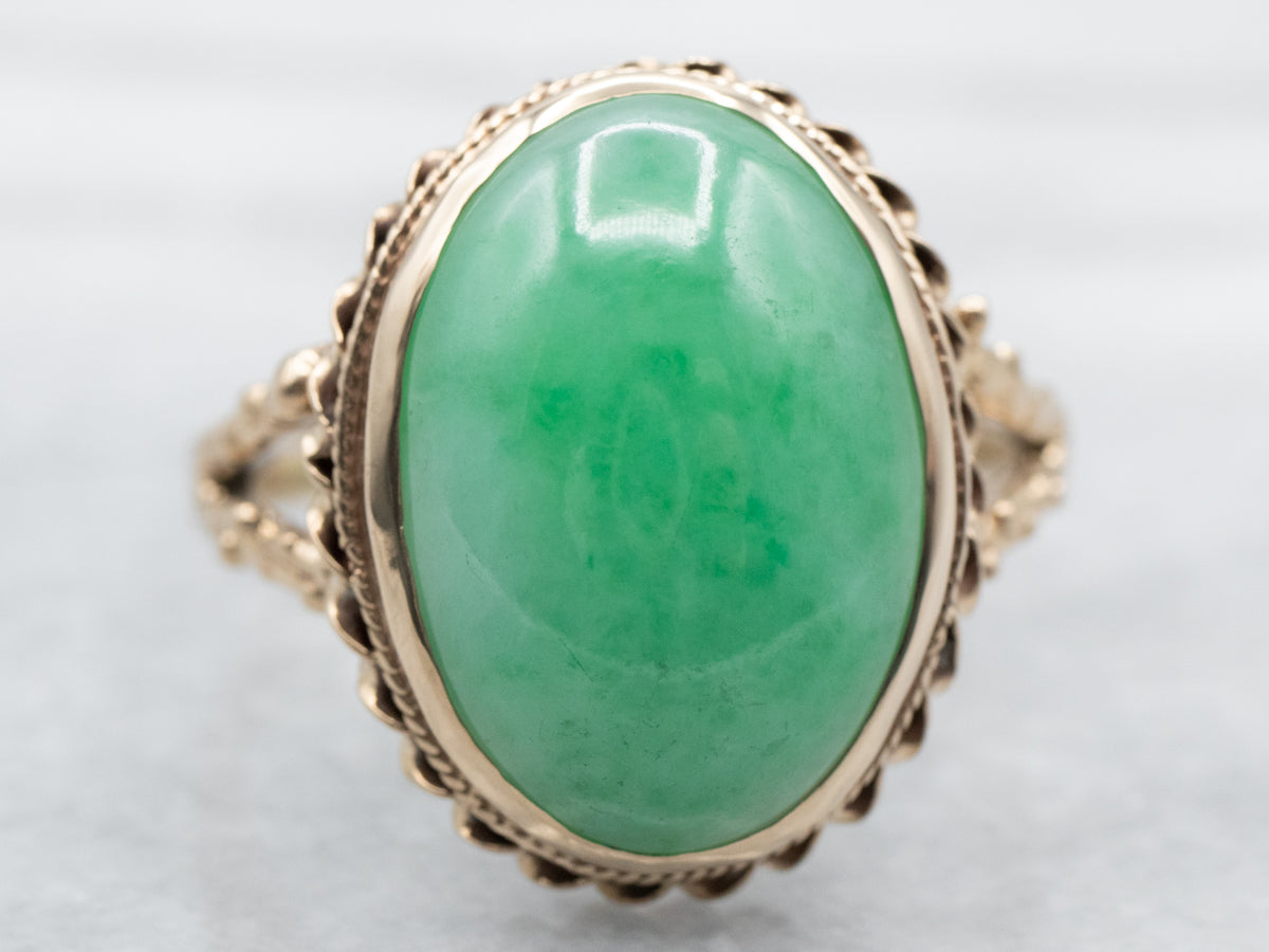 Mid Century Twisting Gold Jade Ring