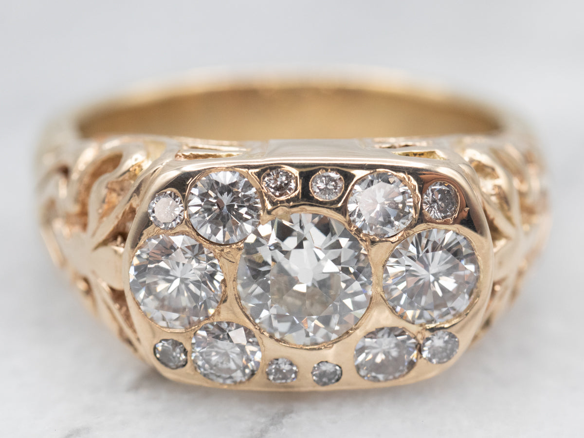 Vintage European Cut Diamond Cluster Ring