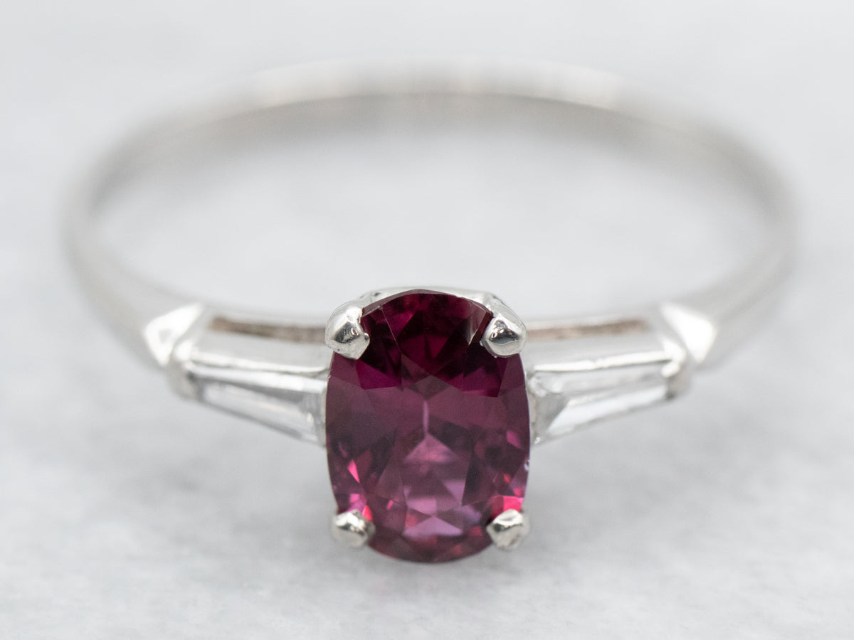 Platinum 1950&#39;s Ruby and Diamond Engagement Ring