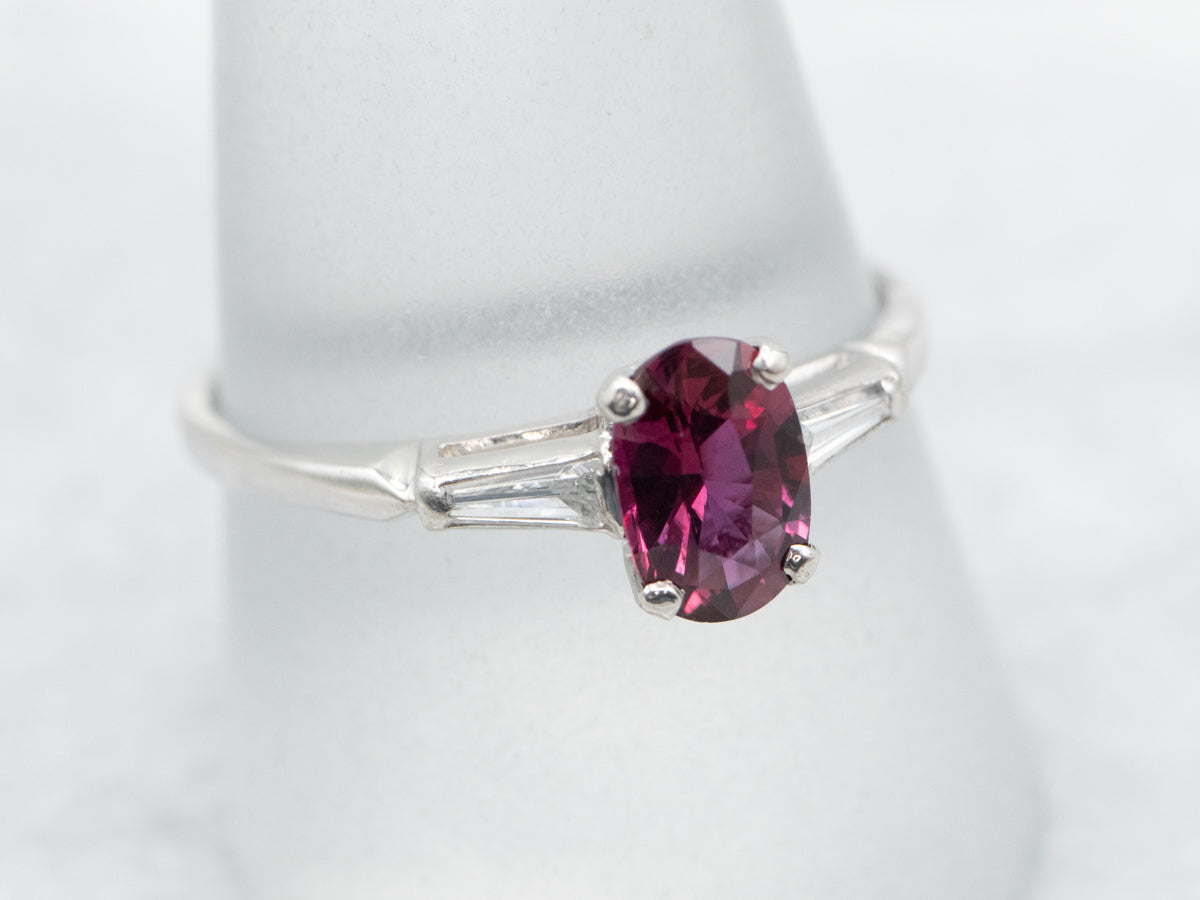 Platinum 1950's Ruby and Diamond Engagement Ring