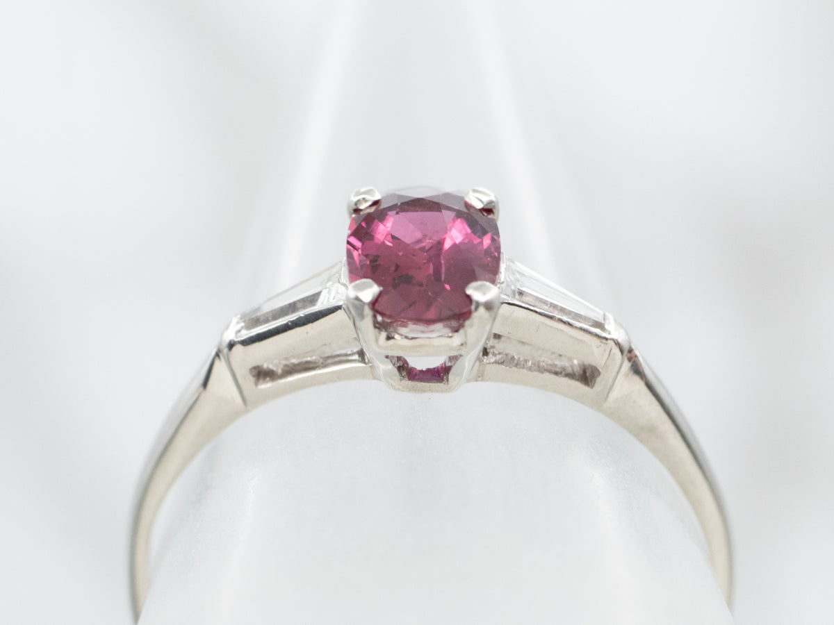 Platinum 1950's Ruby and Diamond Engagement Ring