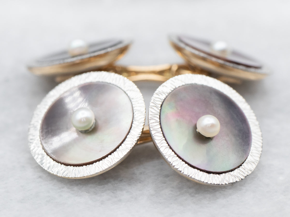 Vintage Large Oval Abalone selling and Rhinestone Wrap Cufflinks