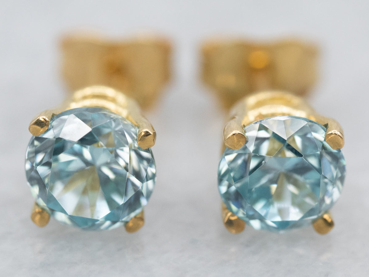 Blue Zircon 18-Karat Gold Stud Earrings